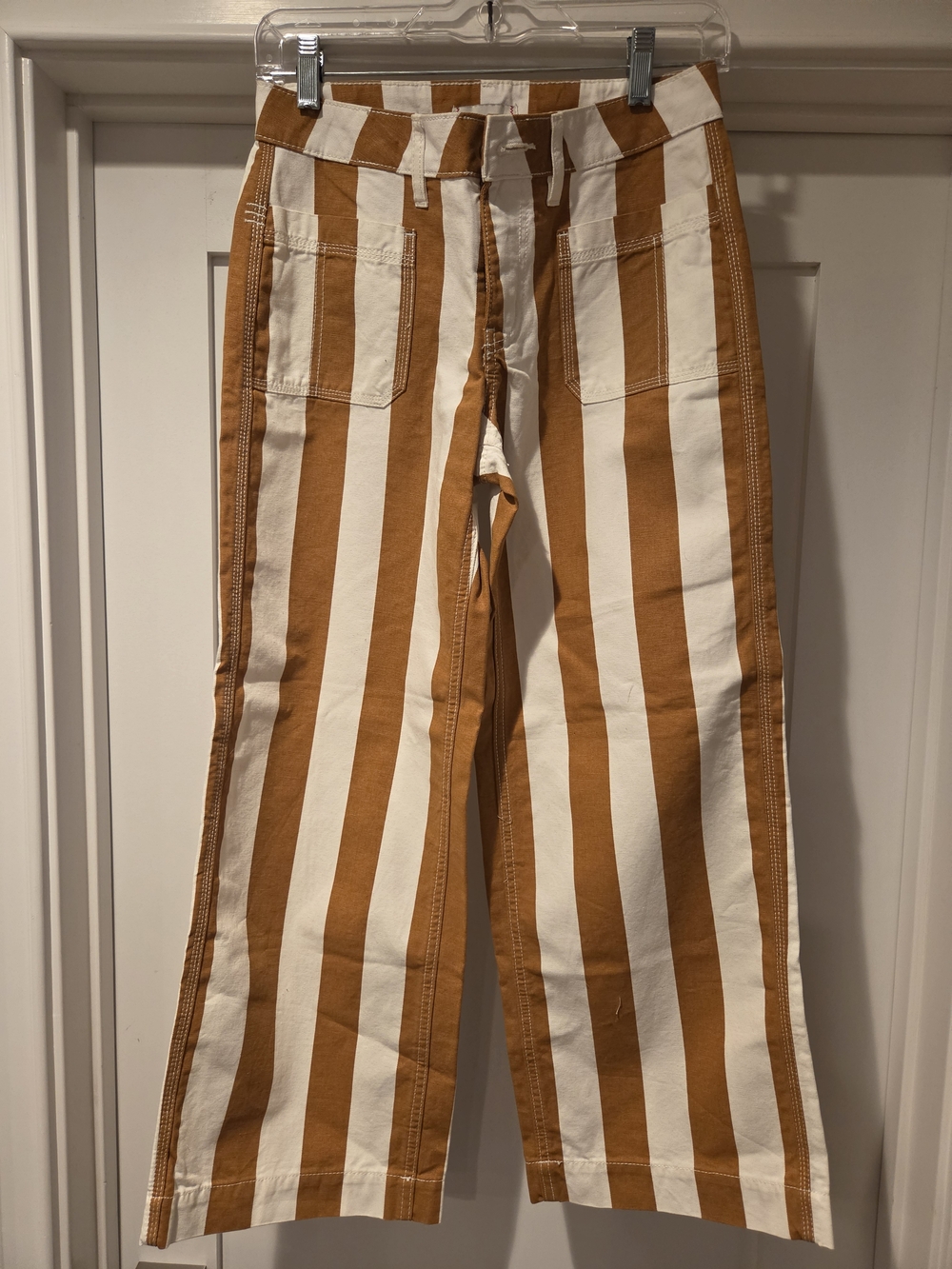 BDG Wide Leg Striped Jeans in White and Tan